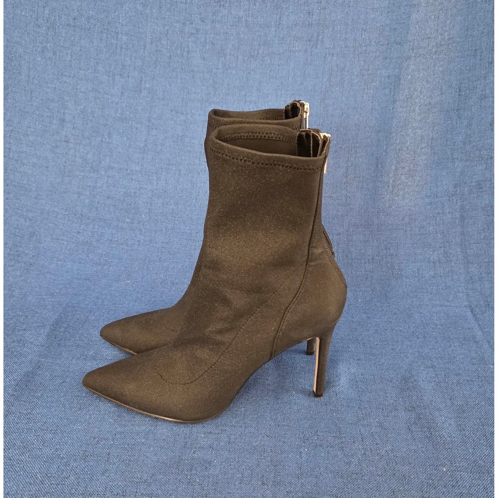 Jewel Badgley Mischka Eva Black Glitter Stiletto Bootie Sock Boots Sz 6.5